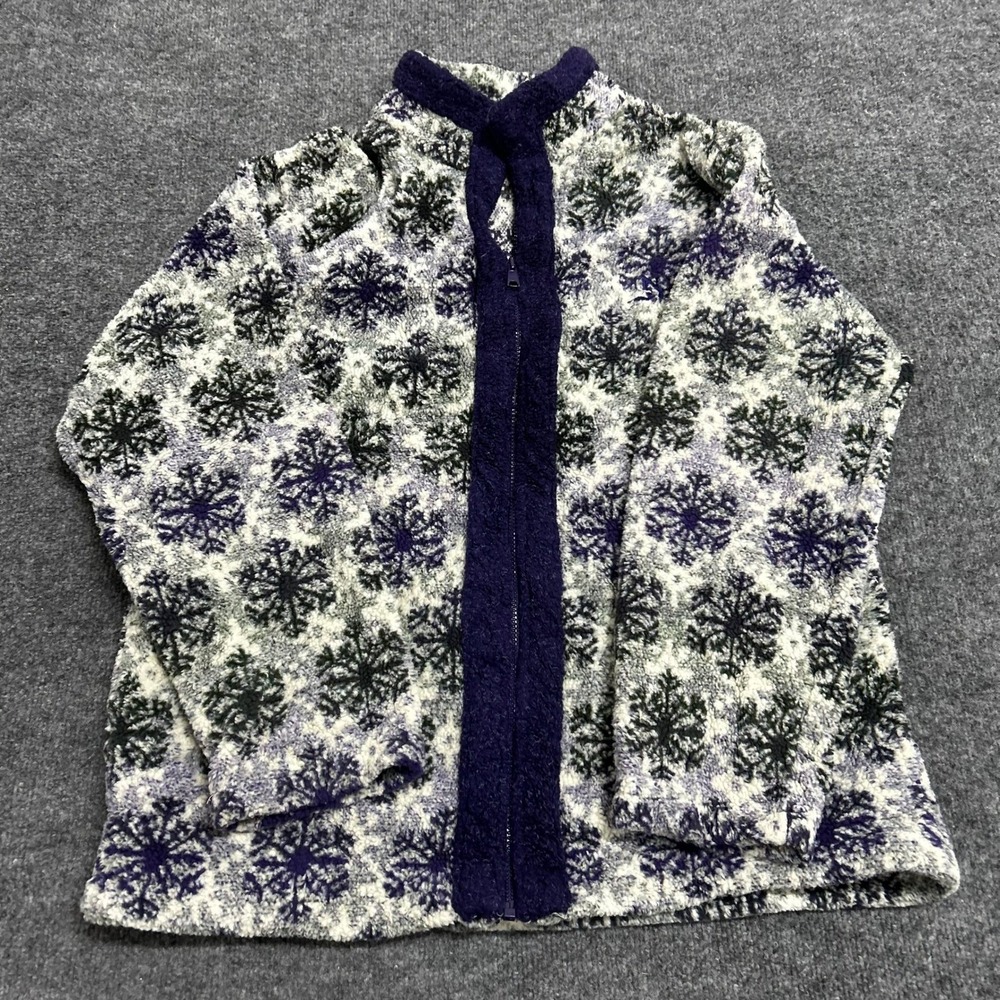 Northern Reflections Jacket Womens Size L White Purple Snowflake Fleece Full Zip